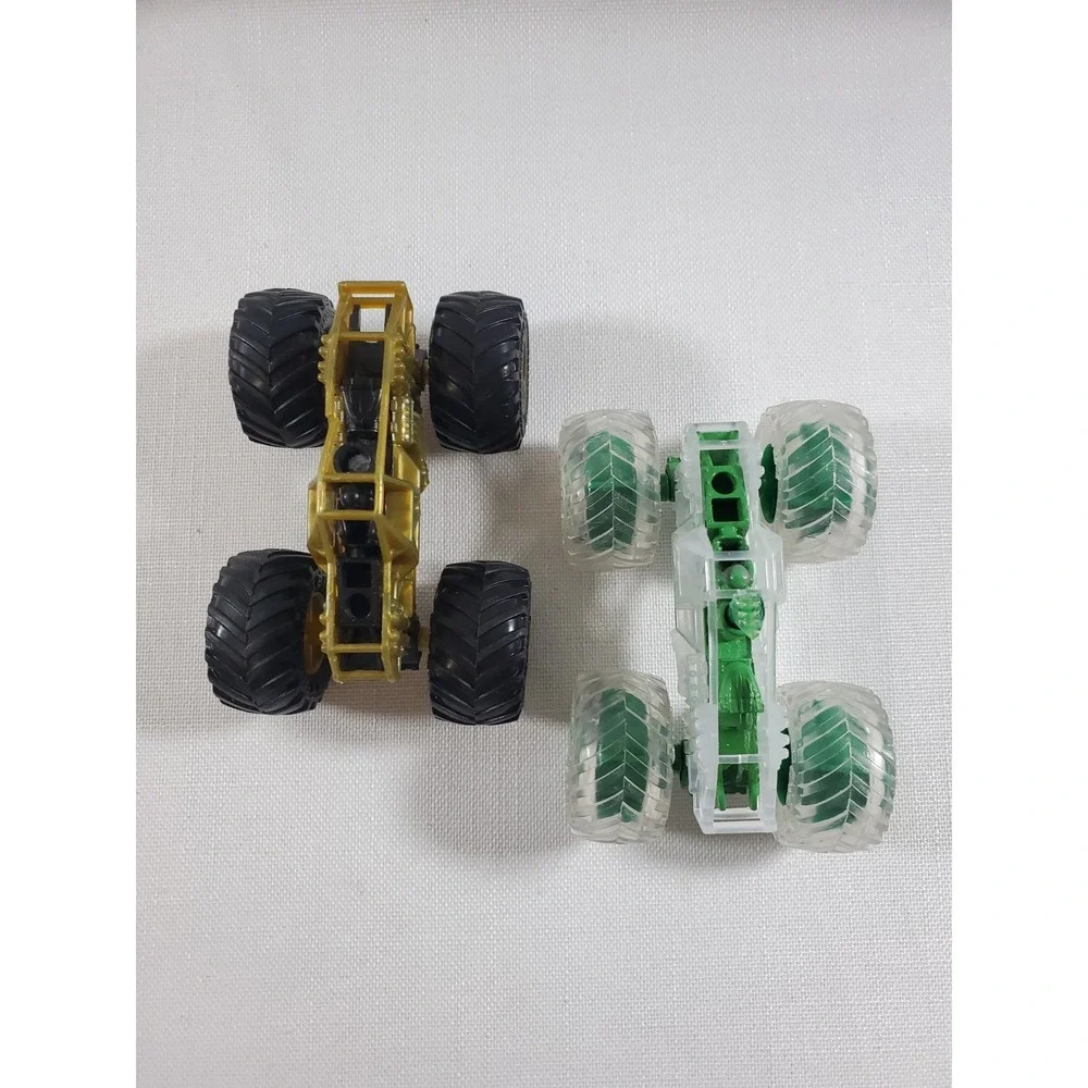 2 Hot Wheels Monster Truck Chassis Gold + Clear Green Skeleton Frame Loose-PARTS
